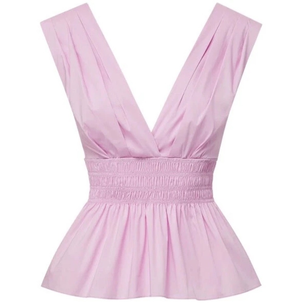 Veronica Beard‎ Evra Top Women 10 Pink Smocked Peplum V-Neck Sleeveless